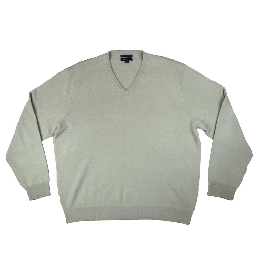 Club Room Sweater Mens XL Green Cashmere V Neck Pullover Lightweight Soft Knit‎